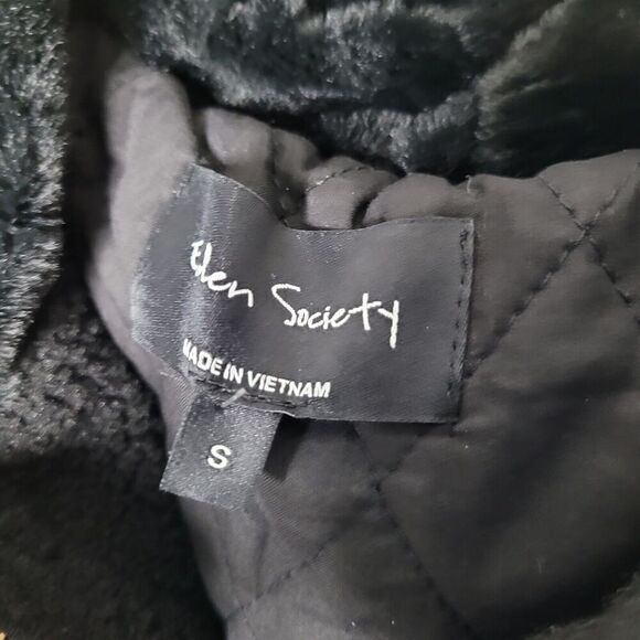 Eden Society Womens Size Sm Sherpa Jacket Hooded Full Zip Faux Fur Cozy Black - Picture 4 of 7